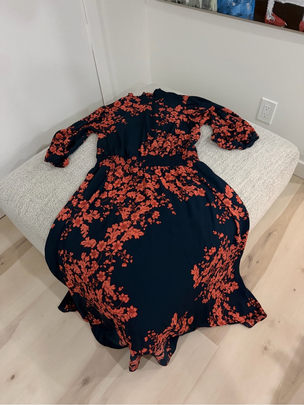 Nanette Lepore Navy Midi Dress with Coral Floral Print